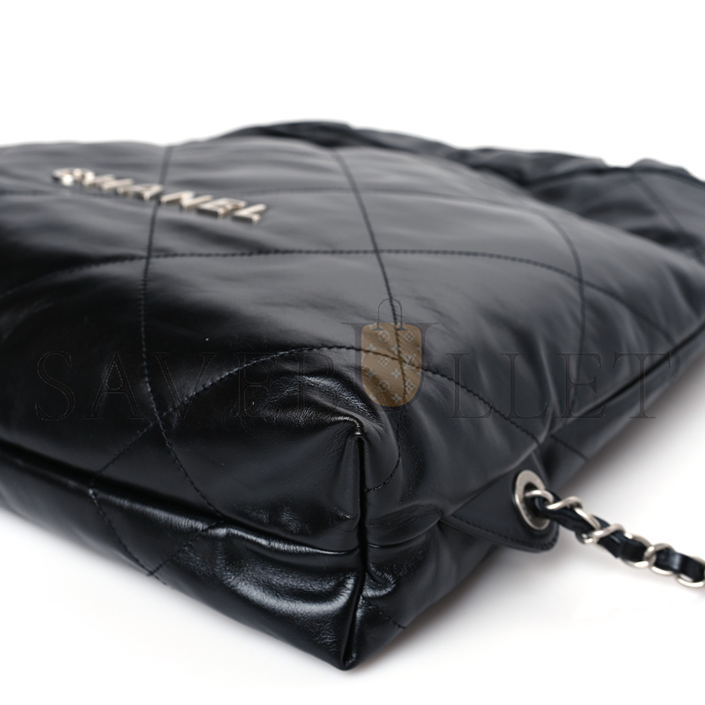 Ch*el master shiny calfskin quilted Ch*el 22 backpack black (34*29*10.5cm)